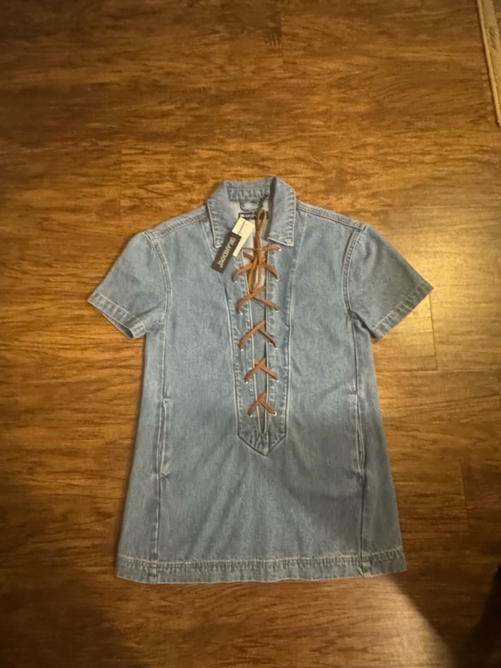 Blank NYC Light Blue Denim Lace-Up Short Sleeve Dress